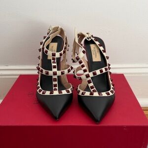 Valentino Black and Cream Rockstud Heels